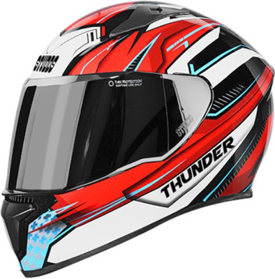 STUDDS THUNDER D8 DECOR WITH MIRROR VISOR Motorsports Helmet(D8 MATT BLACK N2 RED)
