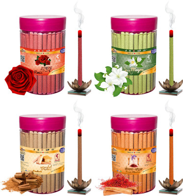Shankh Rose, Mogra, Panchvati & Kesar Chandan Dhoop Stick (Incense Stick) Pack of 400 gram (100 + 100 + 100 + 100) Fragrances Rose, Mogra, Panchvati, Kesar Chandan(100 g, Set of 4)
