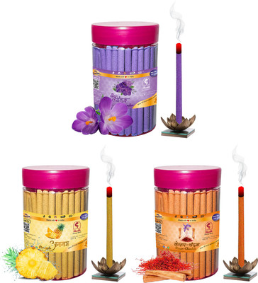 Shankh Kesar Chandan, Lavender & Pineapple Dhoop Stick (Incense Stick) Pack of 300 gram (100 + 100 + 100) Fragrances Kesar Chandan, Lavender, Pineapple(100 g, Set of 3)