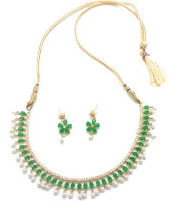 ZEWAR Alloy Gold-plated Green, Gold Jewellery Set(Pack of 1)