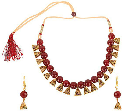 Aksh Enterprises Alloy Gold-plated Maroon Jewellery Set(Pack of 1)