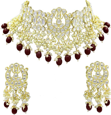 SAIYONI Alloy Maroon Jewellery Set(Pack of 1)