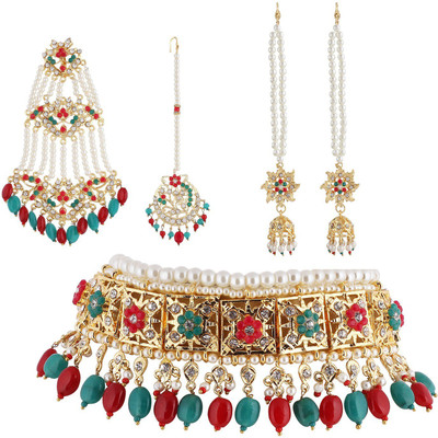 hurrio Mother of Pearl Gold-plated Ruby Red, Green Jewellery Set(Pack of 1)