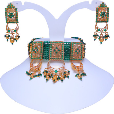 Swarajshop Copper Gold-plated Green, Gold Jewellery Set(Pack of 1)