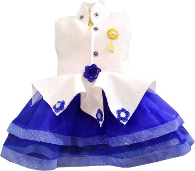Maruf Girls Midi/Knee Length Casual Dress(Blue, Sleeveless)