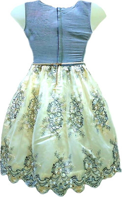 Mollys Girls Midi/Knee Length Casual Dress(Grey, Short Sleeve)