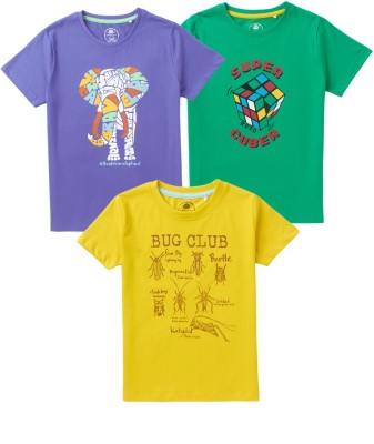 Cub McPaws Boys Printed Cotton Blend Regular T Shirt(Multicolor, Pack of 3)