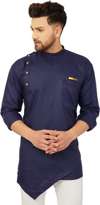 BEN MARTIN Men Solid Asymmetric Kurta(Dark Blue)
