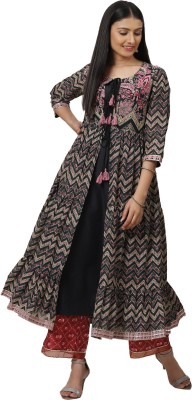 BIBA Women Printed Flared Kurta(Black)