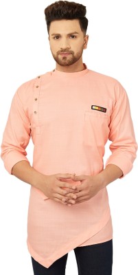 BEN MARTIN Men Solid Asymmetric Kurta(Pink)