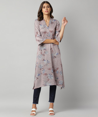 BIBA Women Floral Print A-line Kurta(Pink)