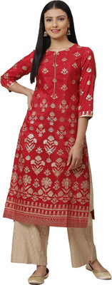 BIBA Women Printed Straight Kurta(Red)