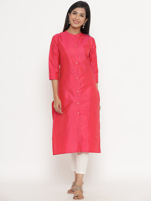 Fabriko Women Solid Straight Kurta(Pink)