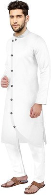 Enmozz Men Solid Straight Kurta(White)