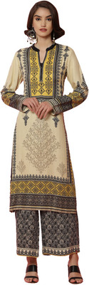 BIBA Women Printed Straight Kurta(Black)