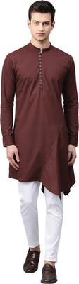 Fashvio Men Solid Asymmetric Kurta(Brown)