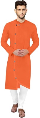 Enmozz Men Solid Asymmetric Kurta(Orange)