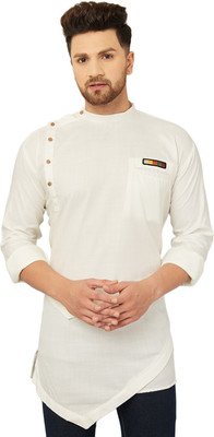 BEN MARTIN Men Solid Asymmetric Kurta(White)