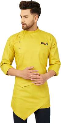 BEN MARTIN Men Solid Asymmetric Kurta(Green)