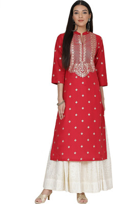 BIBA Women Printed Straight Kurta(Red)