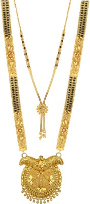 brado jewellery Brado Jewellery Combo of 2 Pcs Ethnic Traditional One Gram Gold Glorious Long Chain Black Beads 30 inch and 18 inch Short Daily Wear Mangalsutra/Tanmaniya/Nallapusalu/Mangalsutra for Women Brass Mangalsutra