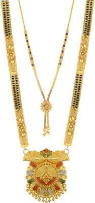 brado jewellery Brado Jewellery Combo of 2 Pcs Ethnic Traditional One Gram Gold Glorious Long Chain Black Beads 30 inch and 18 inch Short Daily Wear Mangalsutra/Tanmaniya/Nallapusalu/Mangalsutra for Women Brass Mangalsutra