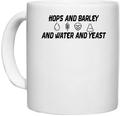 UDNAG White Ceramic Coffee / Tea 'hops and barley and water and yeast' Perfect for Gifting [330ml] Ceramic Coffee Mug(330 ml)