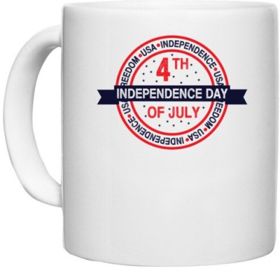 UDNAG White Ceramic Coffee / Tea 'American Independance Day | USA Freedom' Perfect for Gifting [330ml] Ceramic Coffee Mug(330 ml)