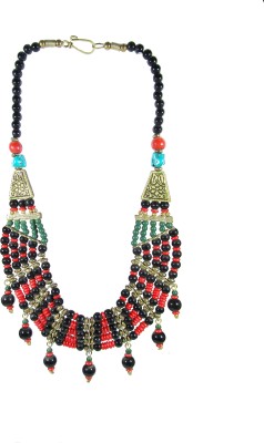 TAE Tribal Trendy Modern Style Ethnic Fashion Glass Bead Necklace Gold-plated Plated Brass, Metal, Glass, Plastic Necklace