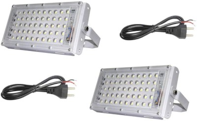 ERH India 2 Pcs 50 Watt Ultra Thin Slim IP65 Metalled Flood Outdoor Light Cool White Waterproof Brick with Connecting Wires Gate Light Outdoor Lamp(White)