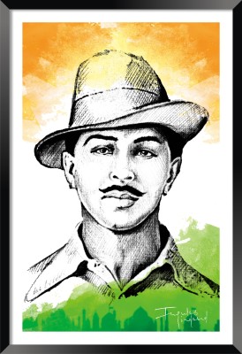 DBrush Sahid Bhagat Singh Photo Framed For HomeOffice Decorative Gift Item Black Synthetic wood(V2) Digital Reprint 18 inch x 12 inch Painting(With Frame)