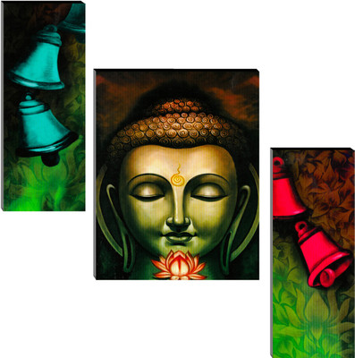 Indianara Set of 3 Gautham Buddha MDF Art Painting (3322FL) without glass (4.5 X 12, 9 X 12, 4.5 X 12 INCH) Digital Reprint 12 inch x 18 inch Painting(With Frame, Pack of 3)