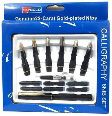 Levin Calligraphy Silver Clip Pen Set Ink Pen for Cursive Writing Calligraphy with Extra Ink Cartridge (6 Nib) Calligraphy(Ink Color - Multicolor)
