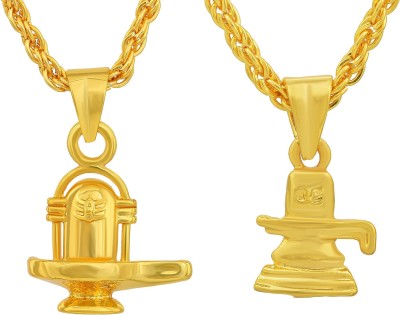 DULCI Combo Of Golden Mahadev Shiva Shivling Design Pendant Gold-plated Brass Pendant Set