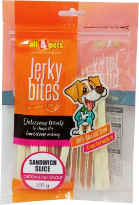 All4pets Jerky Bites – Sandwich Slice (Chicken & Fish Flavour) -100g Chicken, Fish Dog Treat(100 g)