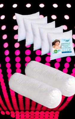 GREAT FOAM FIBRE DIWAN SET(2BOLSTER+5CUSHION)SUPERIOR PACK 07 - Microfibre Solid Cushion Pack of 7(Multicolor, White)