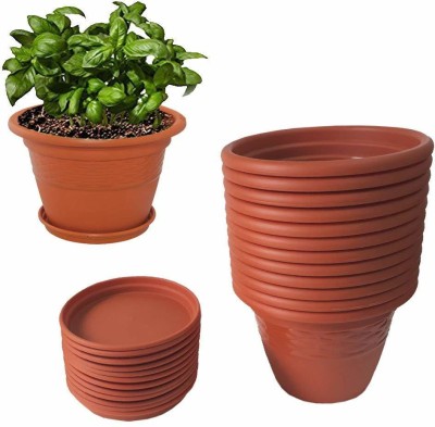 Bhagirath Heavy Duty Plastic Planter Pots with Bottom Tray Color-Terracotta ( 6 Inch, Pack of 3 ) Plant Container Set(Pack of 3, Plastic)