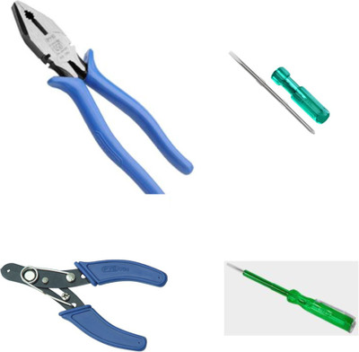 RT Collection PYE 908 Pliers 205 mm 950 Wire Stripper 130 mm 576 2in1 Screw Driver 100 mm 701 Neon Bulb Tester Pack of 4 Hand Tool Kit(4 Tools)