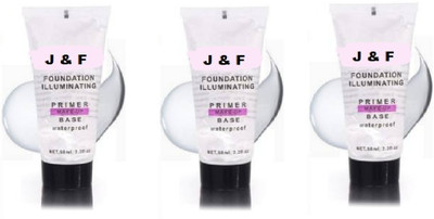J & F Illuminating Foundation Base Tube Primer Pack of 3 Primer  - 150 ml(Transparent)