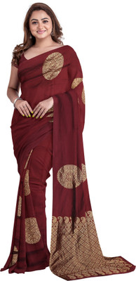 Lotshot Bazar Solid/Plain Banarasi Silk Blend Saree(Maroon)