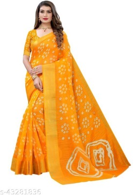 Stuti Printed Bandhani Cotton Silk Saree(Yellow)