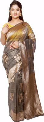 Fashionvibes Woven Chanderi Cotton Silk Saree(Grey)