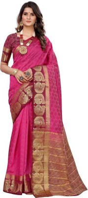 Jumki Fashion Woven Kanjivaram Silk Blend Saree(Pink)