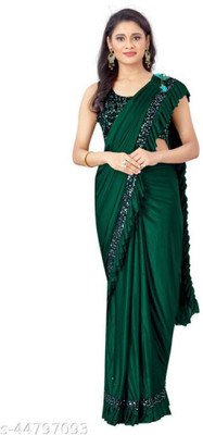 Kdbaba Embellished, Solid/Plain Bollywood Lycra Blend Saree(Brown, Black)
