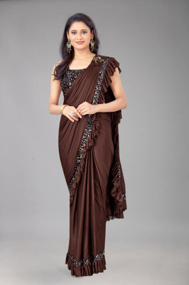S S CREATION Embellished Bollywood Lycra Blend Saree(Brown)