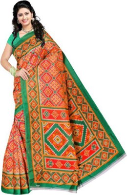 IMME Printed Daily Wear Cotton Silk Saree(Orange)