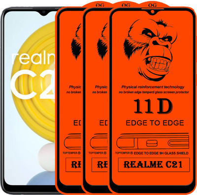 TOPTEMPER Edge To Edge Tempered Glass for REALME C21(Pack of 3)
