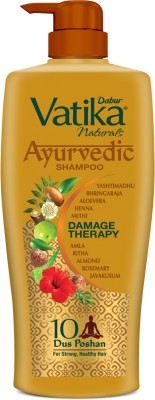 DABUR VATIKA Ayurvedic Shampoo, Damage Therapy with 10 natural herbs(640 ml)