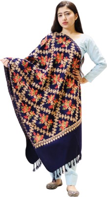 Radha Madhav Enterprise Cashmere Embroidered Women Shawl(Dark Blue)