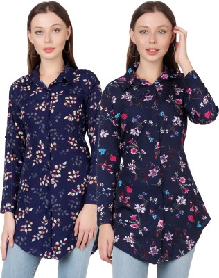 HEAVENS CREATIONS Women Floral Print Casual Dark Blue Shirt(Pack of 2)